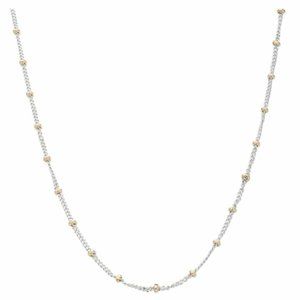 Two-toned Cuban Curb Link 18K Chain with Station Beads Necklace 18.5”